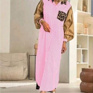 💗 Vici- BLUE and Tan Maxi Dress with Leopard Details (BLUE & WHITE STRIPES)